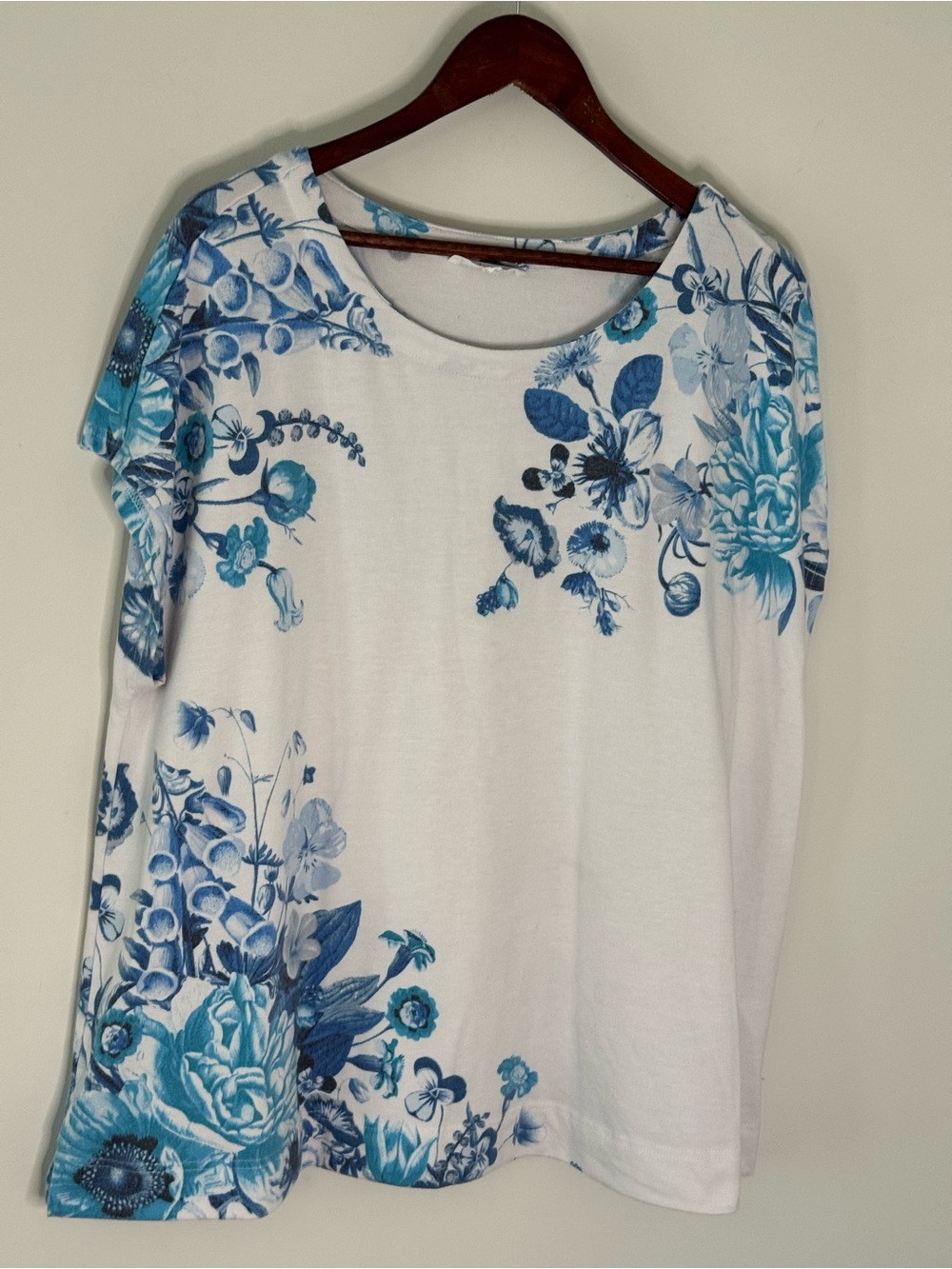 Jane and Delancey White Tee with Blue Floral Print